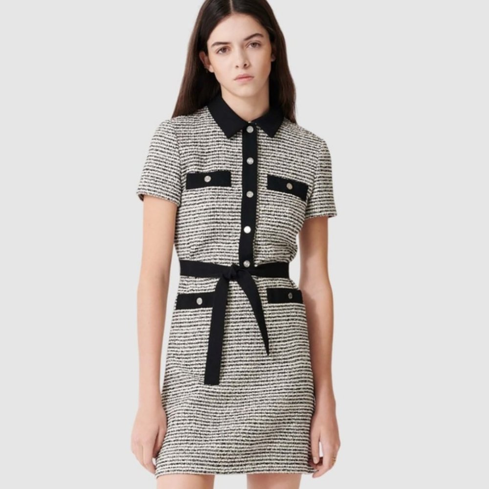 Maje Renala Tweed Mini Dress with Detachable Belt Eur Size 36 (US Small)